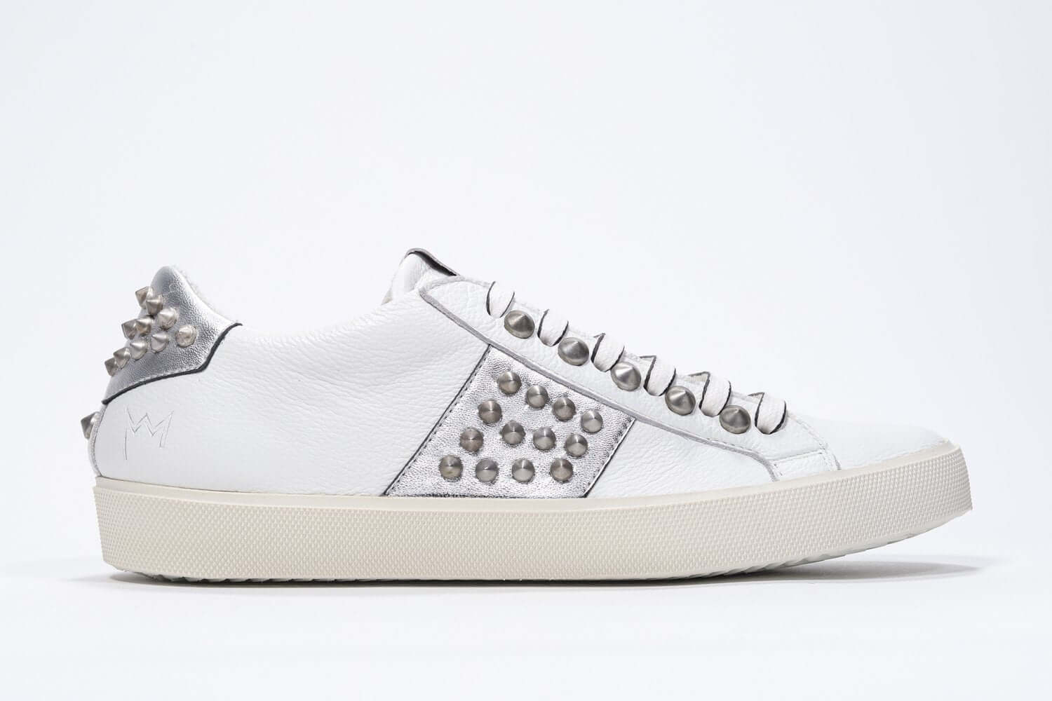 White & Multicolour Leather Ace Studded Sneaker