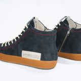 Men's ORIGINAL LC17 High-top Navy Suede Sneaker, with signature red stitching and a natural rubber sole.